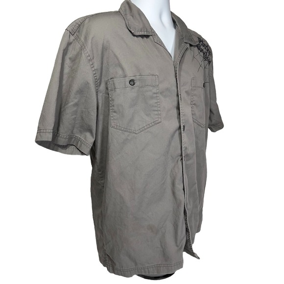 Harley Davidson‎ Short Sleeve Button Up Embroidered Shirt Skulls Flames Large - Picture 7 of 11